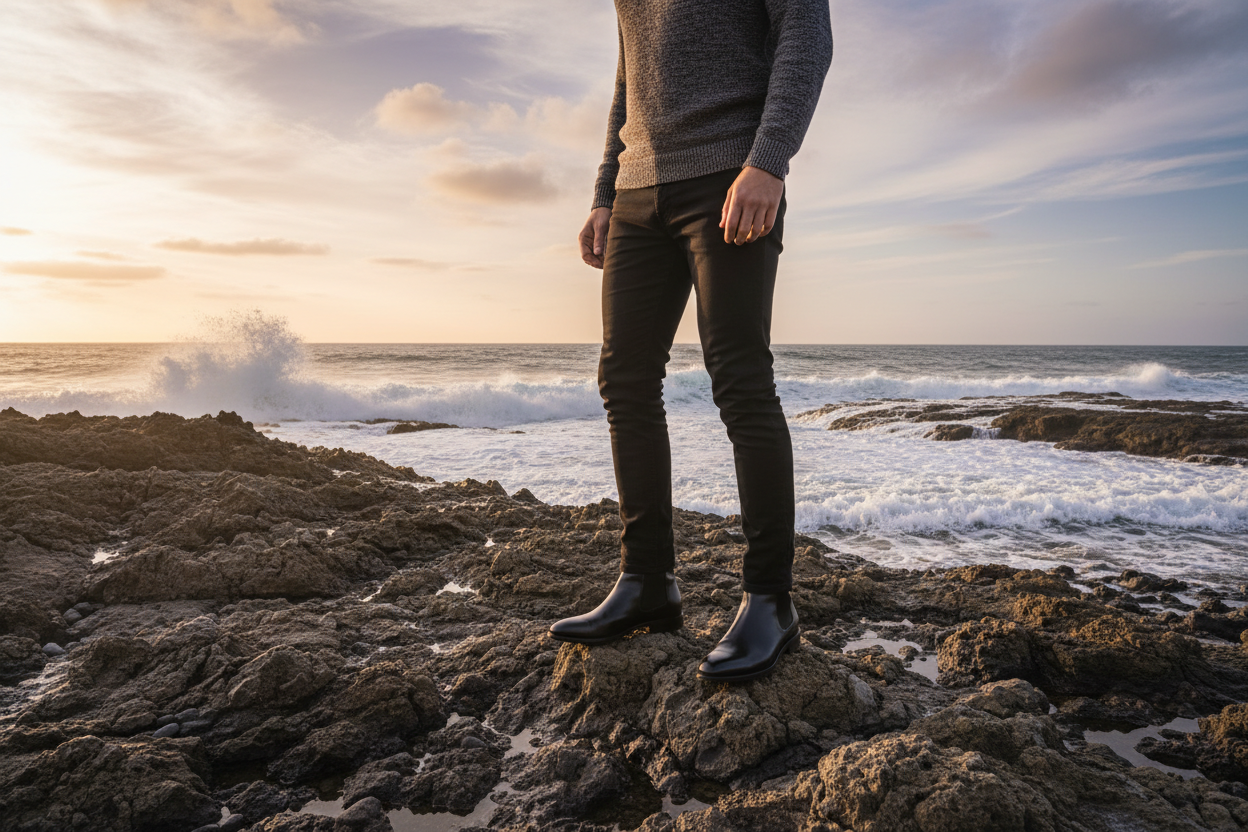 JE VEUT UN HOMME QUI PORTE DES BOTTINE NOIR DANS LES ROCHET DE LA PLAGE 